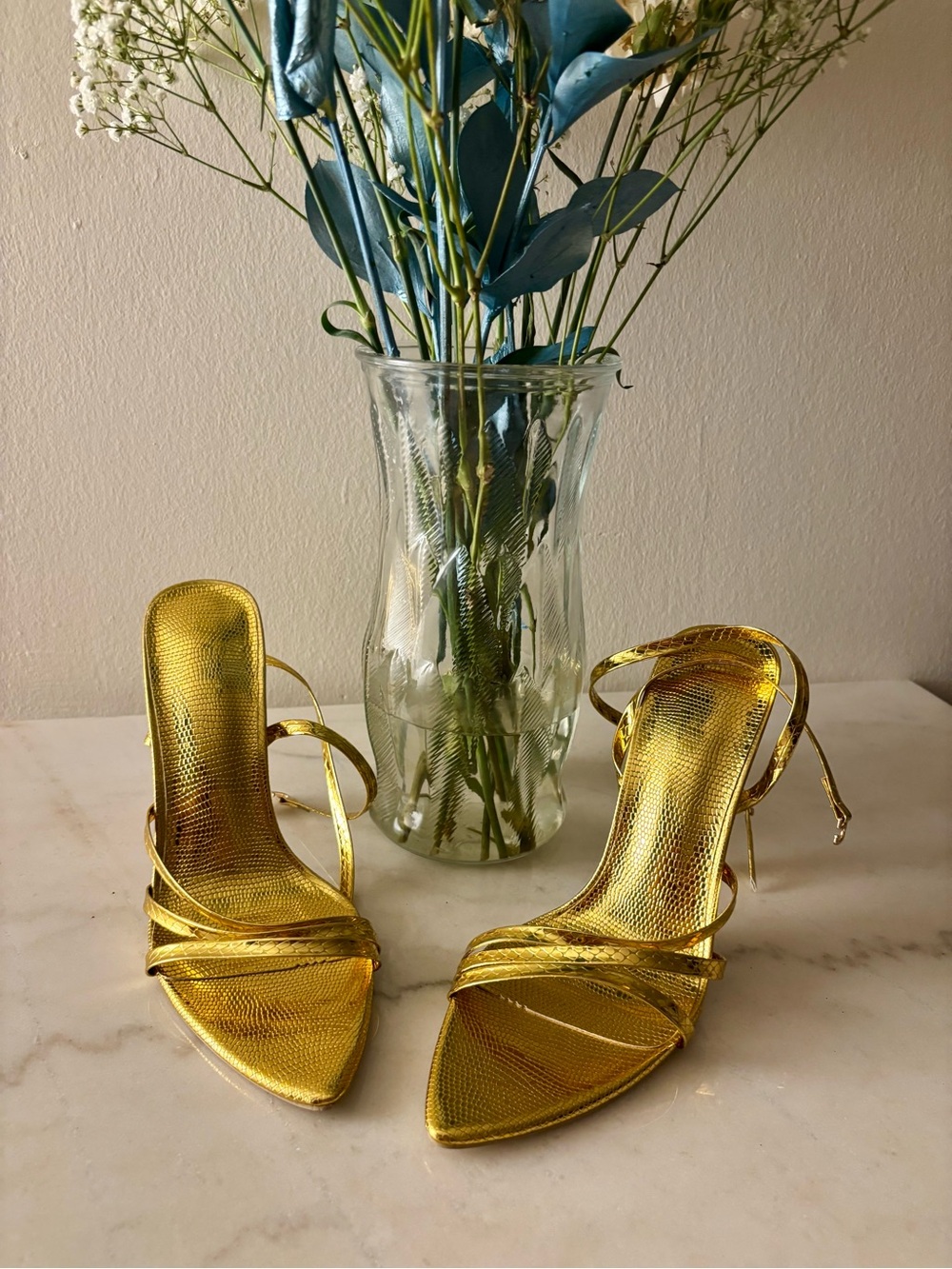 Gold Strappy High Heel Sandals - Women's Dress Shoes